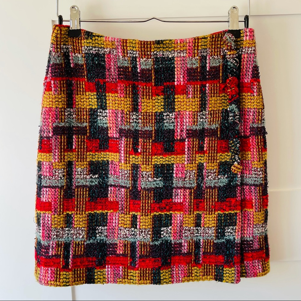 Adam Lippes Plaid Tweed Mini Wrap Skirt